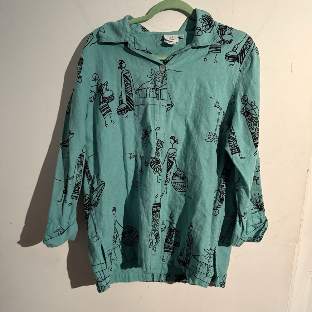 Hot Cotton Art To Wear Linen Blend‎ Large Button Down Lagenlook Granola
